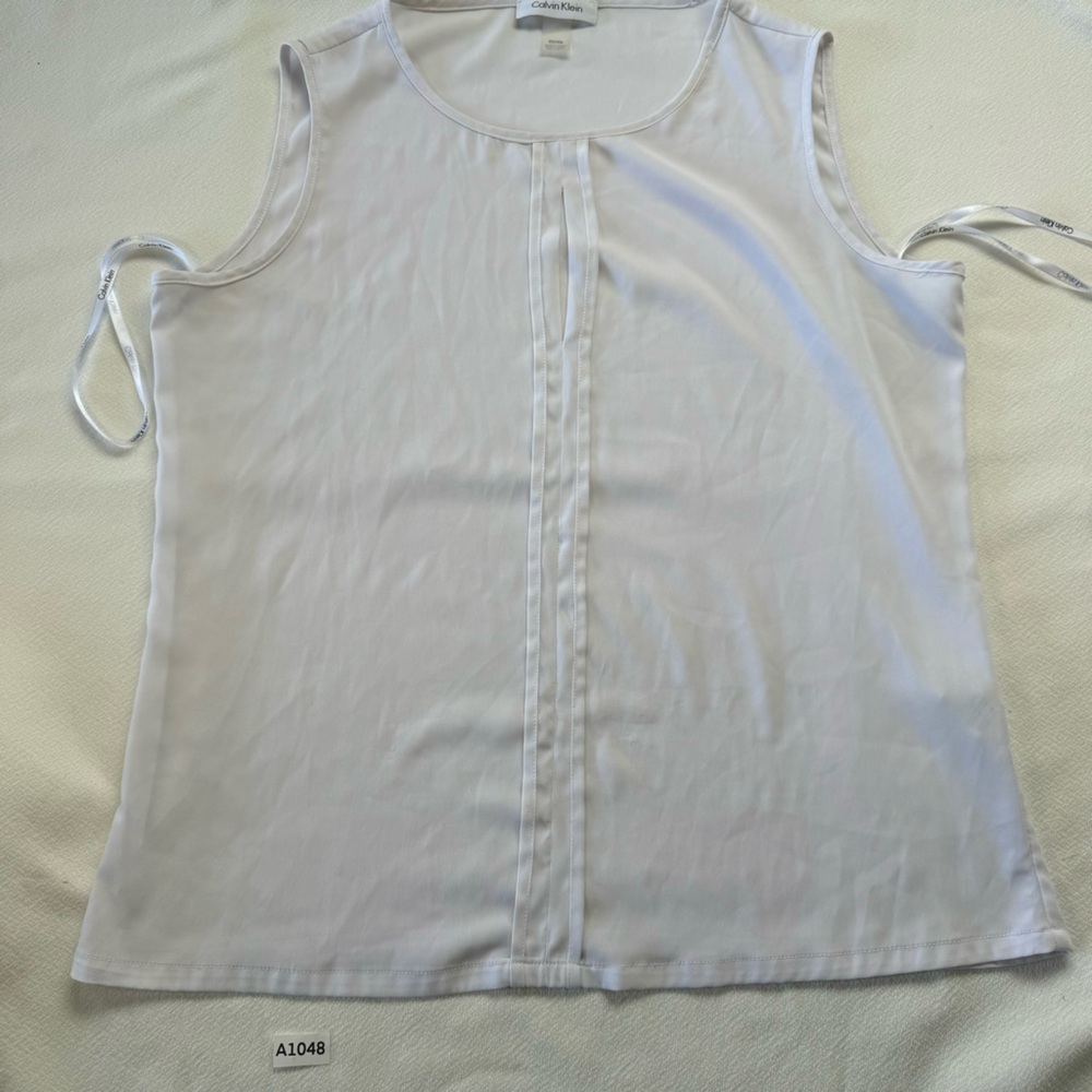 Calvin Klein White Sleeveless Tie Front Tank Top
